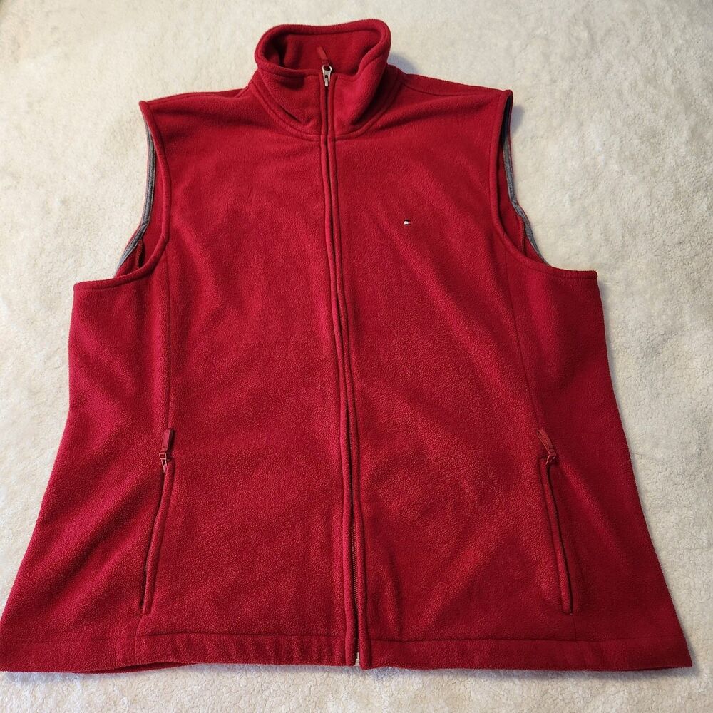 Tommy Hilfiger Women's XXL Red Full Zip Fleece Vest Outdoor Hiking Casual